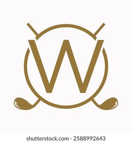 Golf Logo On Letter W Concept With Hockey Stick Symbol For Hockey and Golf Club Identity