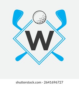 Golf Logo On Letter W Vector Template. Golf Club Symbol, Golf Training Sign