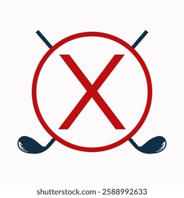 Golf Logo On Letter X Concept With Hockey Stick Symbol For Hockey and Golf Club Identity