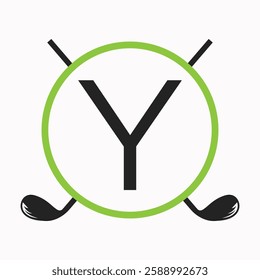 Golf Logo On Letter Y Concept With Hockey Stick Symbol For Hockey and Golf Club Identity