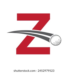 Golf Logo On Letter Z Concept With Moving Golf ball Symbol. Hockey Sign