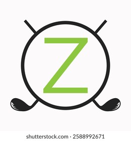 Golf Logo On Letter Z Concept With Hockey Stick Symbol For Hockey and Golf Club Identity