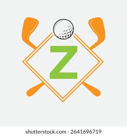 Golf Logo On Letter Z Vector Template. Golf Club Symbol, Golf Training Sign
