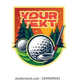 Golf logo. Golf putter and ball. Vector illustration