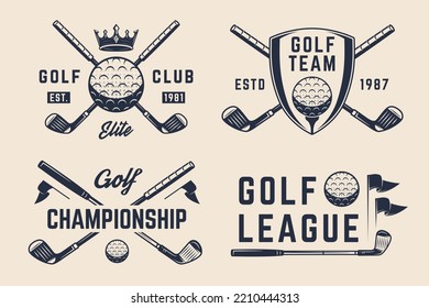 Golf logo set. 4 golf related labels, badges, emblems. Golf emblem, poster templates. Vector illustration