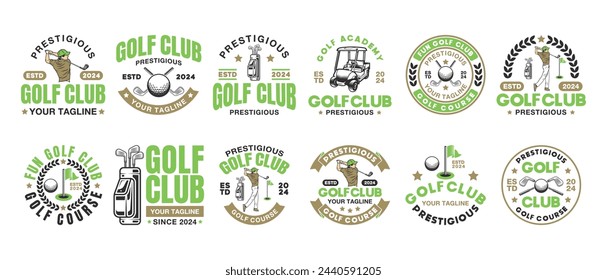 Golf-Logo-Zeichen-Abzeichen-Vektor-Schablonen-Bündel. Golf-Logo mit weißem Hintergrund Vektor-Design-Sammlung.