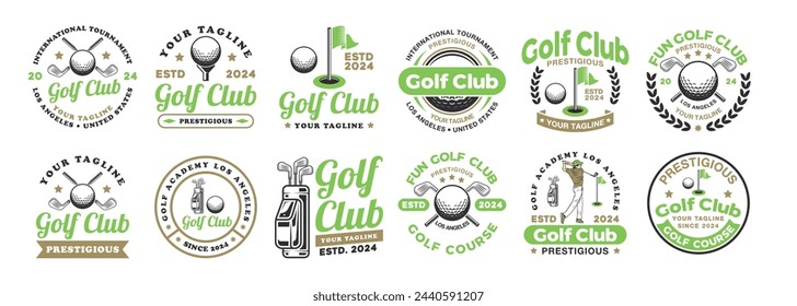 Logotipo de golf signo de insignia vector plantilla paquete. Logo de golf con fondo blanco colección de diseño vectorial.