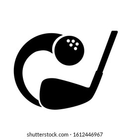Golf logo. Stick and flying ball. Flat design. Vector illustration