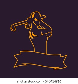 golf logo template with outline of girl swinging club
