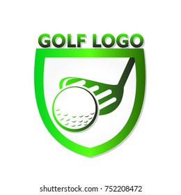 golf logo vector isolated with green shield for golf club or golf tournament symbol