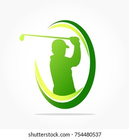 golf logo vector isolated with green shield for golf club or golf tournament symbol