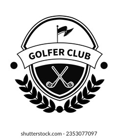 Golf lovers club, golfer game and recreation, hobbies and summer activities for wealthy people. Sports and entertainment, sportive event. Logotype or label, emblem or logo. Vector in flat style