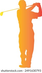 Golf Male Silhouette with Gradient Colors. Vector Illustration