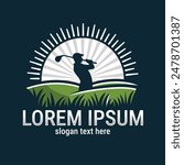 Golf man logo mascot, silhouette person playing golf sport
