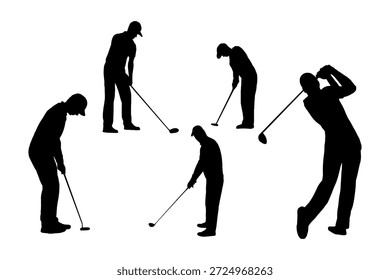 Conjunto de hombre de golf base siluetas sobre fondo blanco