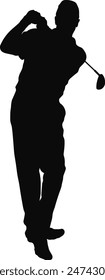 Golf Man Silhouette Isolated on White Background. Vector Illustration in Flat Style.