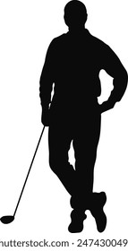 Golf Man Silhouette Isolated on White Background. Vector Illustration in Flat Style.