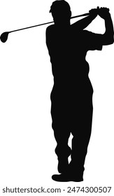 Golf Man Silhouette Isolated on White Background. Vector Illustration in Flat Style.