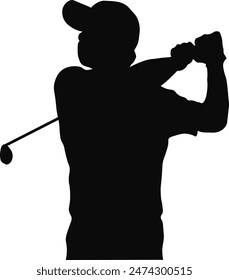 Golf Man Silhouette Isolated on White Background. Vector Illustration in Flat Style.