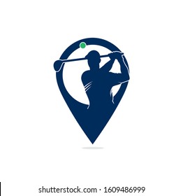Golf map pin shape concept Logo Abstract Swing and Hit the Ball, Field Golf Logo vector Template,logo golf ,logo field golf