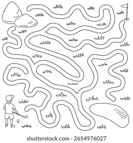 Golf maze graphic black white sketch illustration vector 