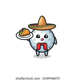 golf Mexican chef mascot holding a taco , cute design