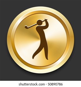 Golf on Golden Internet Button Original Illustration