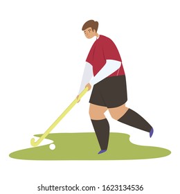 Golf on the grass flat vector illustration. Guy, man, train and play with a wooden stick. Golf varieties, Championship, Sports types concept.