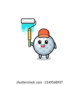 the golf painter mascot with a paint roller , cute design