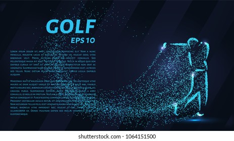 Golf of particles. Silhouette of a golfer is made up of little circles