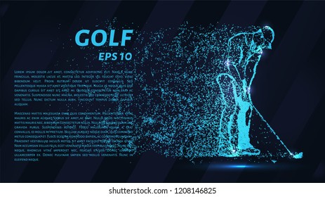 Golf of particles. Silhouette of a golfer is made up of little circles