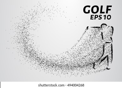 Golf of particles. Silhouette of a golfer is made up of little circles.