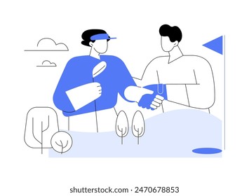 Golf partners isolated cartoon vector illustrations. People shake hands after playing golf, congratulate on the victory, summer weekend, recreation day, common hobby vector cartoon.