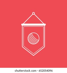 Golf Pennant Line Icon On Red Background