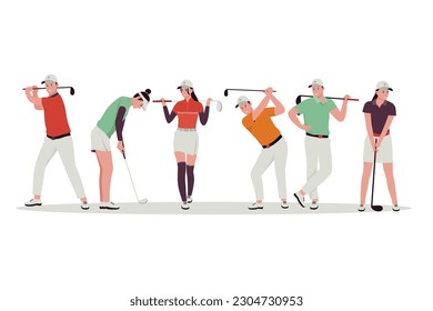 Golf people player vector illustration set. Illustration for website, landing page, mobile app, poster and banner. Trendy flat vector illustration