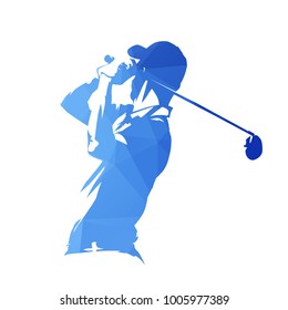 Golf player, abstract blue geometric vector silhouette