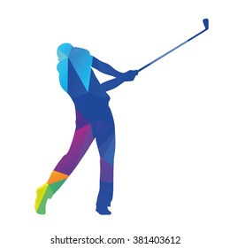 Golf Player, Abstract Blue Geometric Vector Silhouette