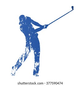 Golf player, abstract grungy vector silhouette