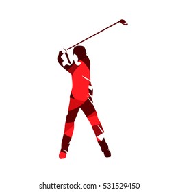 Golf Player, Abstract Red Vector Silhouette