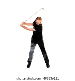 Golf player, abstract vector silhouette. Polygonal golfer