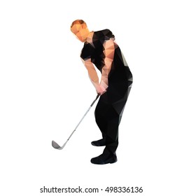 Golf player, abstract vector silhouette. Polygonal golfer