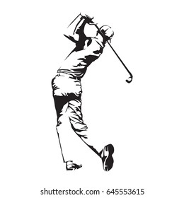 Golf player, abstract vector silhouette, golfer sketch