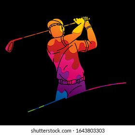 Golf player action cartoon sport graphic vector.