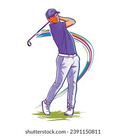 Golf player action figure vector detailed, colorful illustration