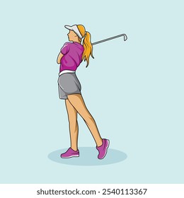 Golf Player Athlete Posed Colorful Vector