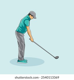 Golf Player Athlete Posed Colorful Vector