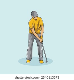 Golf Player Athlete Posed Colorful Vector