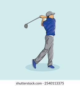 Golf Player Athlete Posed Colorful Vector