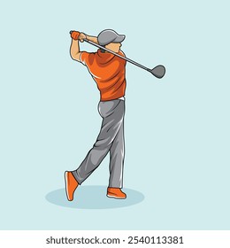 Golf Player Athlete Posed Colorful Vector