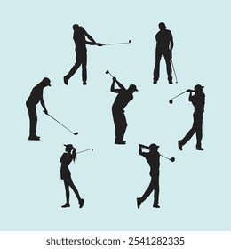 Golf Player Athlete Posed Silhouette Vector Set Collection